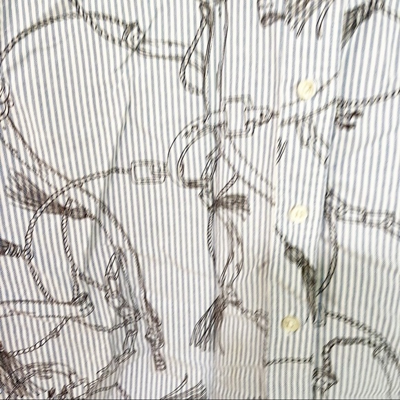 Lauren Ralph Lauren Belt Print Button Down Striped Preppy Blouse Large - Picture 5 of 11